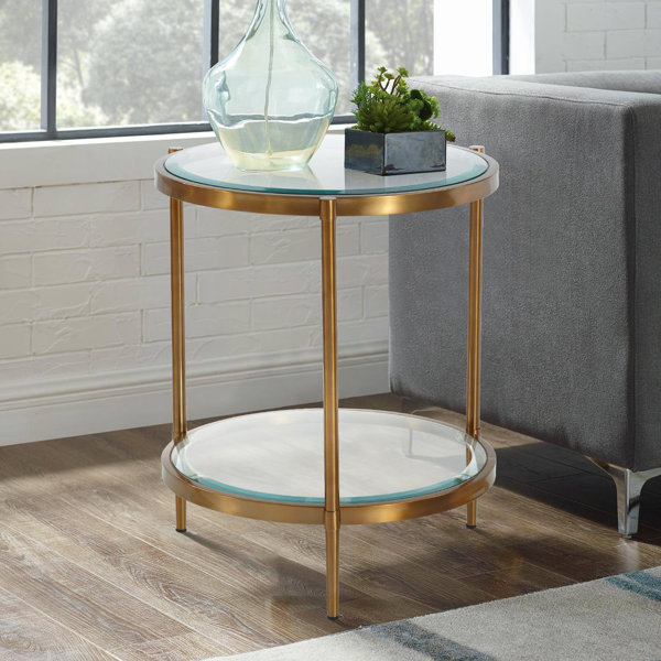 Mercer41 Nathalia Glass Top 3 Legs End Table with Storage & Reviews